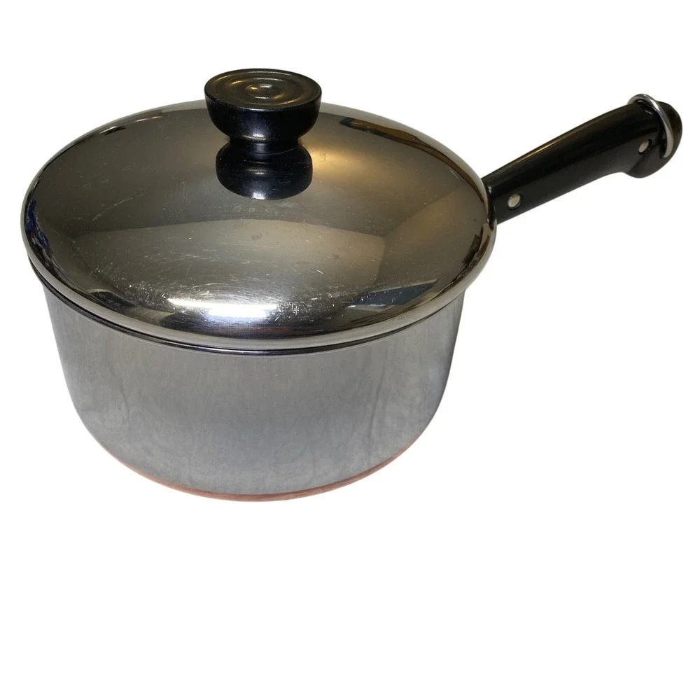 Vintage Revere Ware 2 Qt Saucepan Copper Bottom w/ Lid Clinton IL 1801 Patent